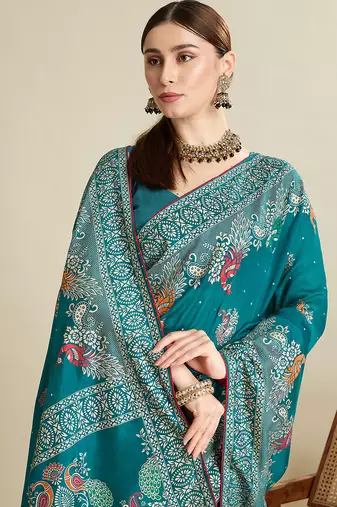 Rama table printed with foil cotton blended saree