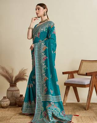 Rama table printed with foil cotton blended saree 4