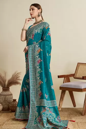 Rama table printed with foil cotton blended saree
