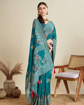 Rama table printed with foil cotton blended saree 5