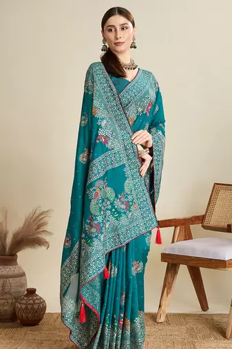 Rama table printed with foil cotton blended saree