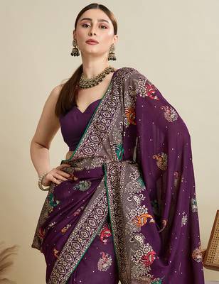 Wine table printed with foil cotton blended saree 3