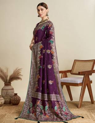 Wine table printed with foil cotton blended saree 4