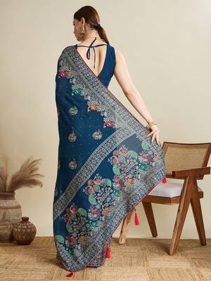 Blue table printed with foil cotton blended saree 2
