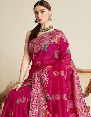 Pink table printed with foil cotton blended saree 3