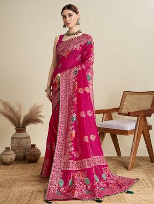 Pink table printed with foil cotton blended saree 4