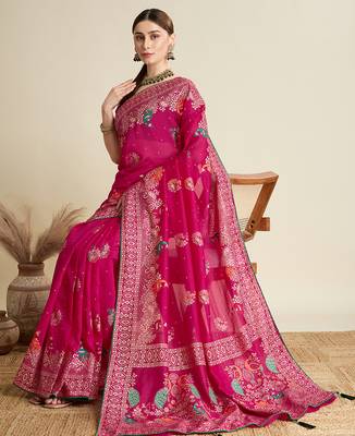 Pink table printed with foil cotton blended saree 5