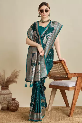 Rama satin silk blend woven partywear saree