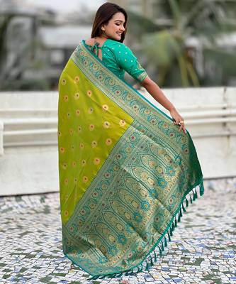Mahendi soft silk blend wevon meenakari trending partywear saree 2