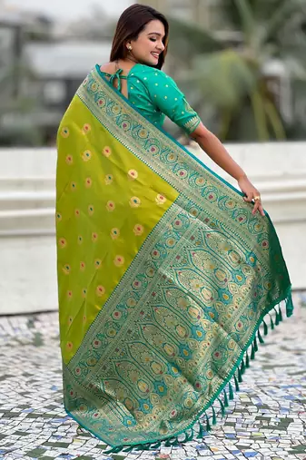 Mahendi soft silk blend wevon meenakari trending partywear saree