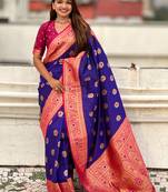 Violet color soft silk fabric wevon meenakari designer trending partywear saree