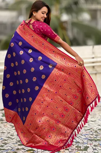 Violet soft silk blend wevon meenakari trending partywear saree