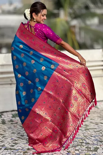 Sky blue soft silk blend wevon meenakari trending partywear saree