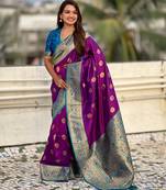 Lavender color soft silk fabric wevon meenakari designer trending partywear saree