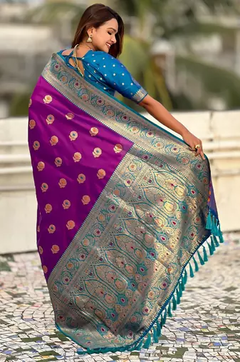 Lavender soft silk blend wevon meenakari trending partywear saree