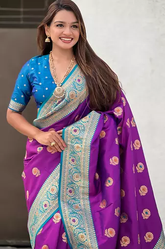 Lavender soft silk blend wevon meenakari trending partywear saree