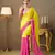 Pink color chiffon fabric mirrorwork colorblocked work ceremonial saree