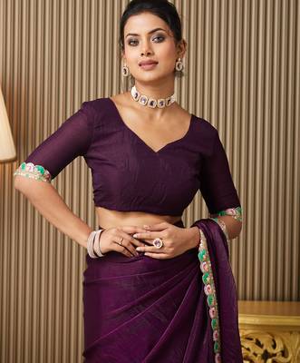 Purple color chiffon fabric embellished ceremonial saree 5