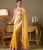 Yellow color chiffon fabric embroidered gotta patti work ceremonial saree