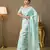 Turquoise blue color organza fabric embroidered embellished work ceremonial saree