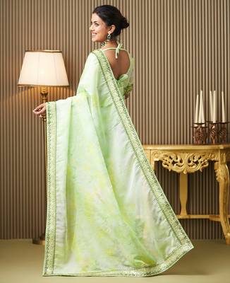 Green organza embroidered embellished work ceremonial saree 2
