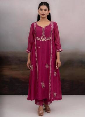 Rani pink gold rose dress with dupatta 1