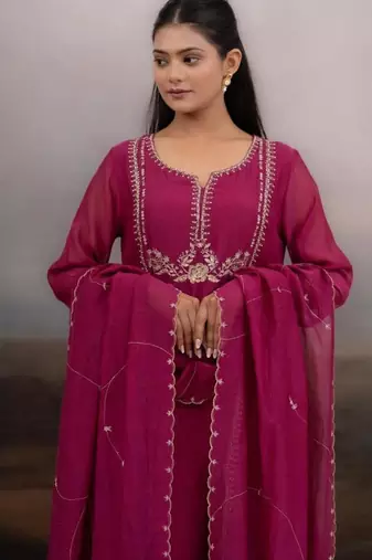 Rani pink gold rose dress with dupatta