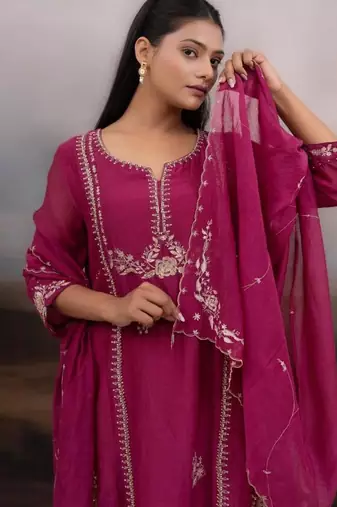 Rani pink gold rose dress with dupatta