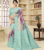 Sea green jacquard Woven printed saree
