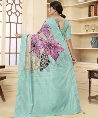 Sea green jacquard Woven printed saree 2