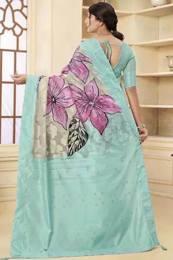Sea green jacquard Woven printed saree