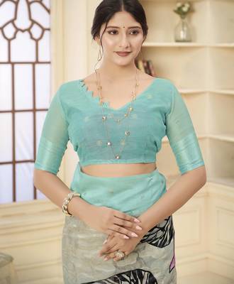 Sea green jacquard Woven printed saree 4