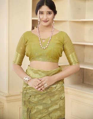 Mustard wevon jacquard with printed rich silk blend stylish ceremonial saree 4