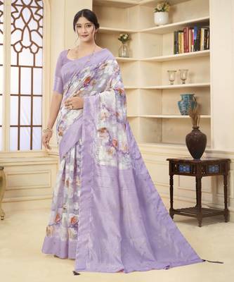Lavender wevon jacquard with printed rich silk blend stylish ceremonial saree 1