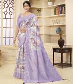 Lavender color wevon jacquard with printed rich silk fabric stylish ceremonial saree