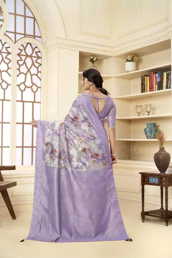 Lavender wevon jacquard with printed rich silk blend stylish ceremonial saree