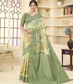 Green color wevon jacquard with printed rich silk fabric stylish ceremonial saree