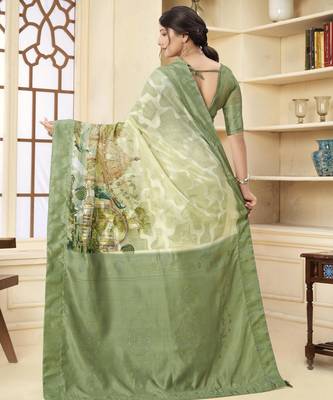 Green wevon jacquard with printed rich silk blend stylish ceremonial saree 2