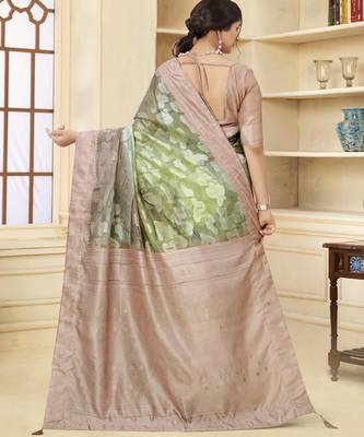 Beige wevon jacquard with printed rich silk blend stylish ceremonial saree 2