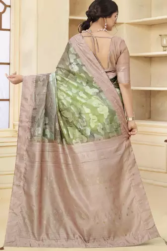 Beige wevon jacquard with printed rich silk blend stylish ceremonial saree