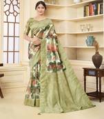 Pista color wevon jacquard with printed rich silk fabric stylish ceremonial saree