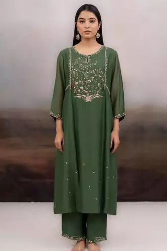 Green falling stars dress with dupatta