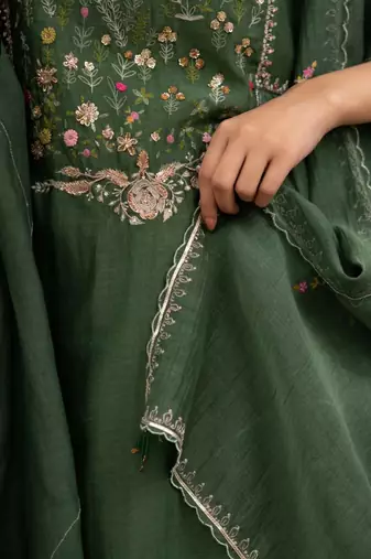 Green falling stars dress with dupatta