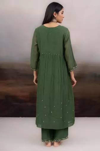 Green falling stars dress with dupatta