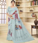 Sky blue color wevon jacquard with printed rich silk fabric stylish ceremonial saree