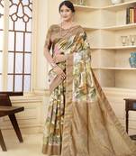 Brown color wevon jacquard with printed rich silk fabric stylish ceremonial saree