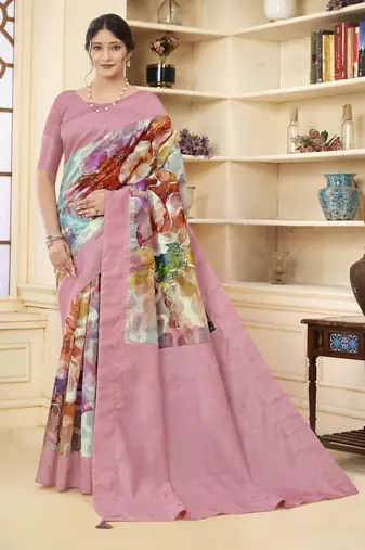Pink color wevon jacquard designer with printed rich silk fabric stylish ceremonial saree