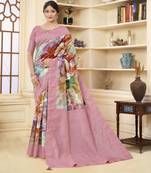 Pink color wevon jacquard with printed rich silk fabric stylish ceremonial saree