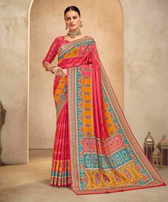 Gajri crepe silk blend digital foil printed saree 1