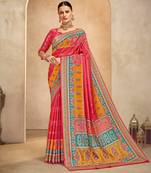 Gajri color crepe silk fabric digital foil printed saree